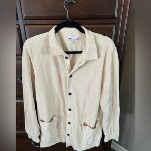 Sunspel Cream Ribbed Button-Front Men's Cardigan Jacket Size Large